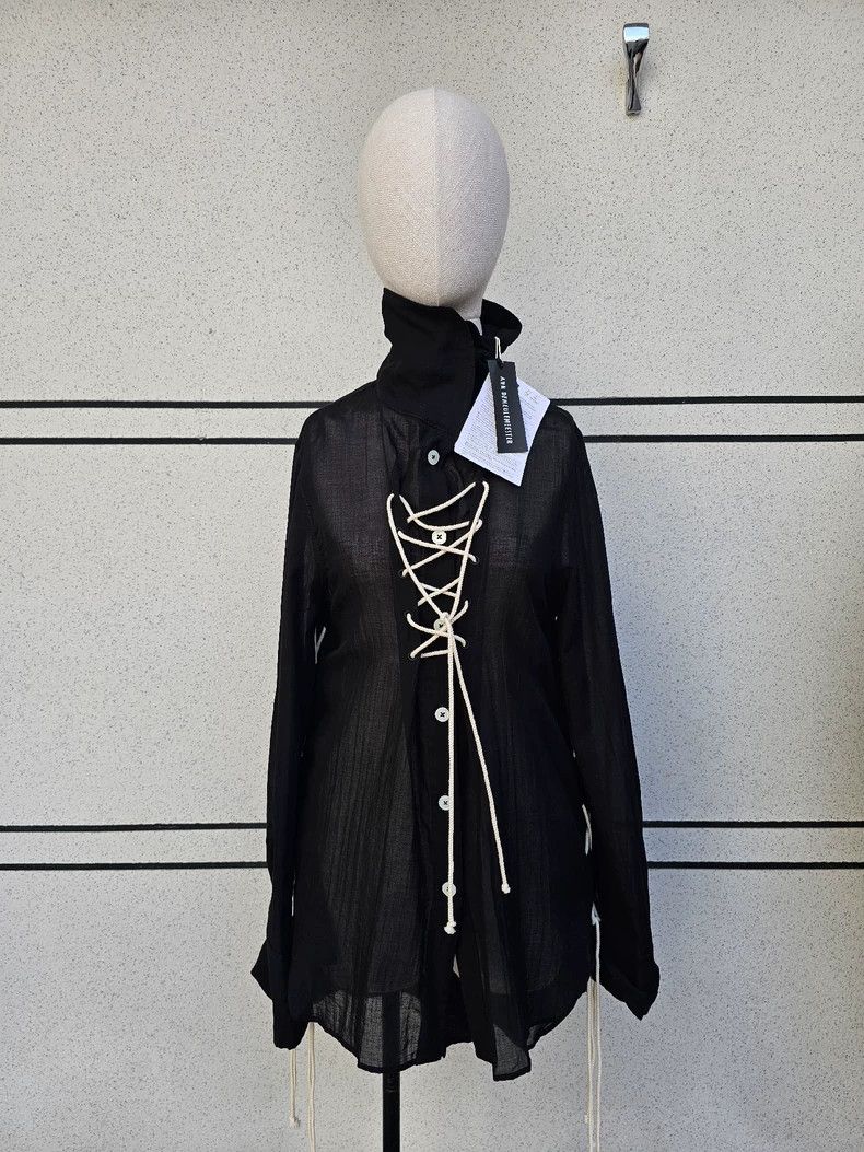 Ann Demeulemeester Unisex Black Button-Up Shirt with Lace Size M / US 6-8 / IT 42-44 - 3 Thumbnail