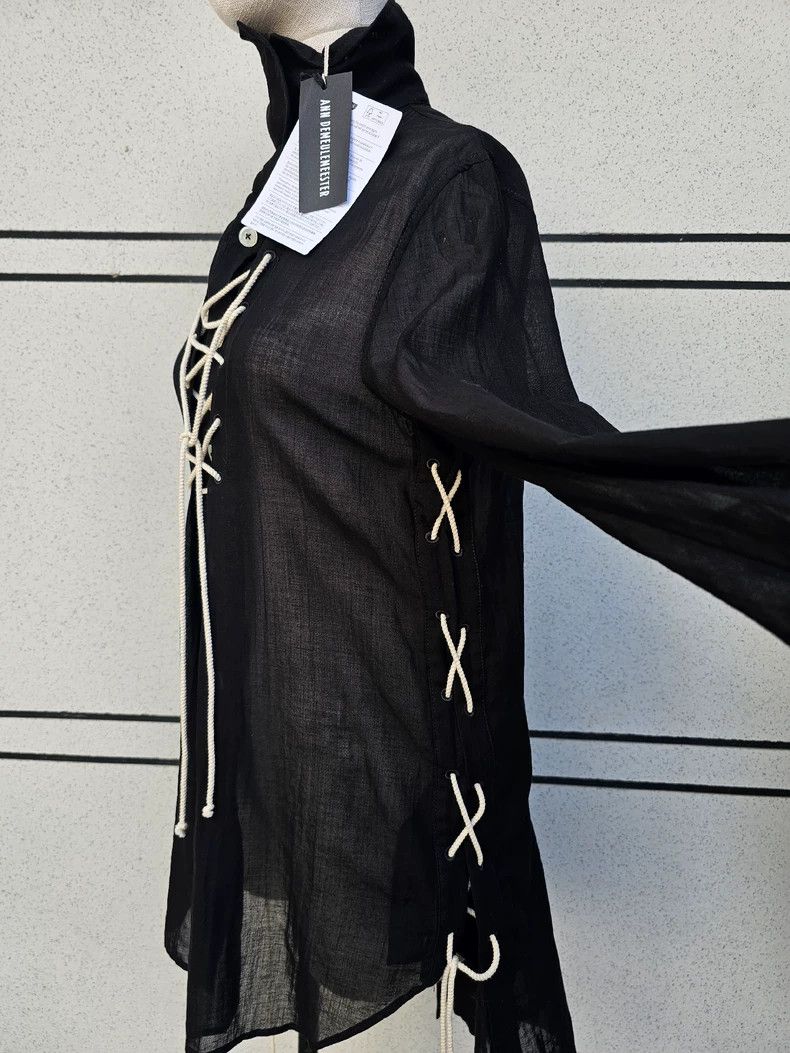 Ann Demeulemeester Unisex Black Button-Up Shirt with Lace Size M / US 6-8 / IT 42-44 - 6 Thumbnail