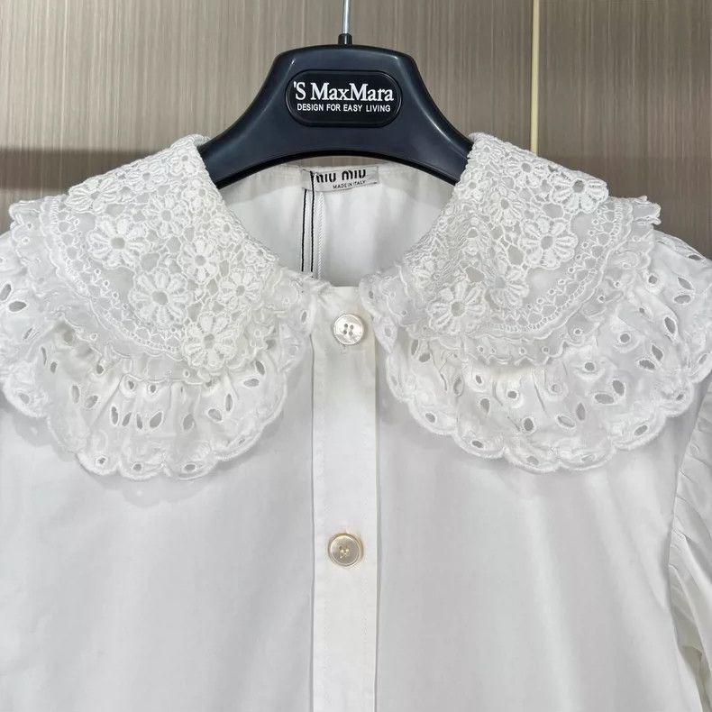 Prada Miu Miu Lace Peter Pan Collar Shirt Size S / US 4 / IT 40 - 3 Thumbnail