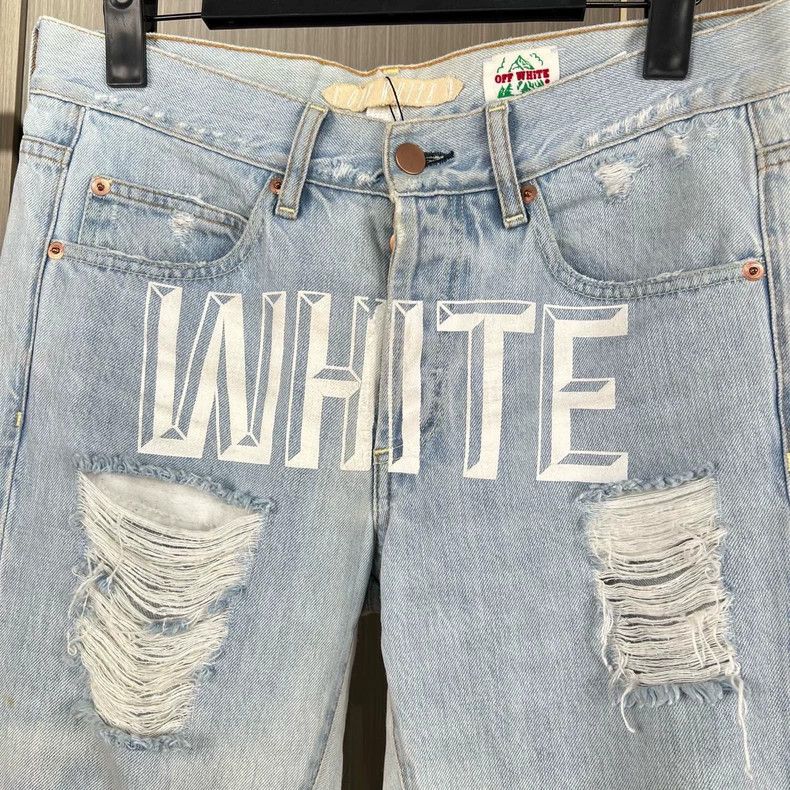 Off-White Off-White Distressed Denim Jeans with Print Size 29" - 3 Thumbnail