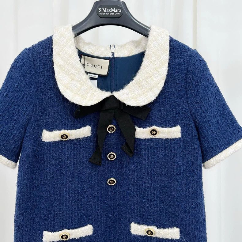Gucci Gucci Blue Tweed Dress with Bow Collar Size M / US 6-8 / IT 42-44 - 3 Thumbnail