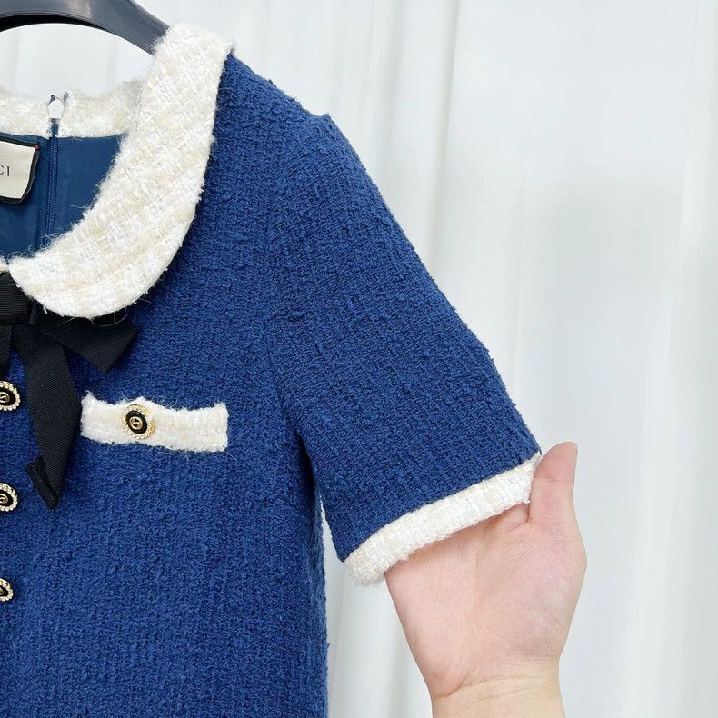 Gucci Gucci Blue Tweed Dress with Bow Collar Size M / US 6-8 / IT 42-44 - 4 Thumbnail