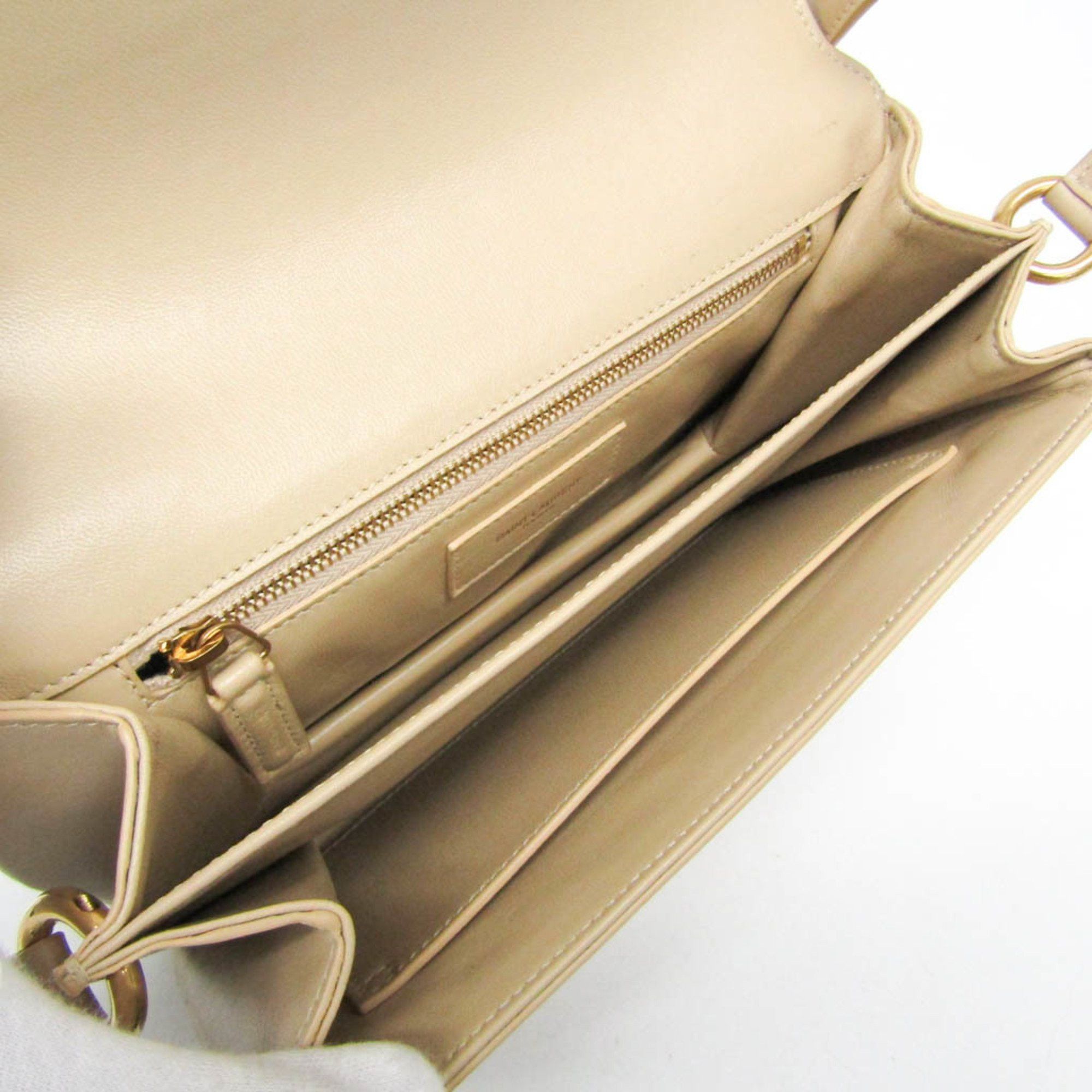 Saint Laurent Paris Saint Laurent Maillon Satchel 649795 Women's Leather Shoulder Bag Beige Size ONE SIZE - 4 Thumbnail