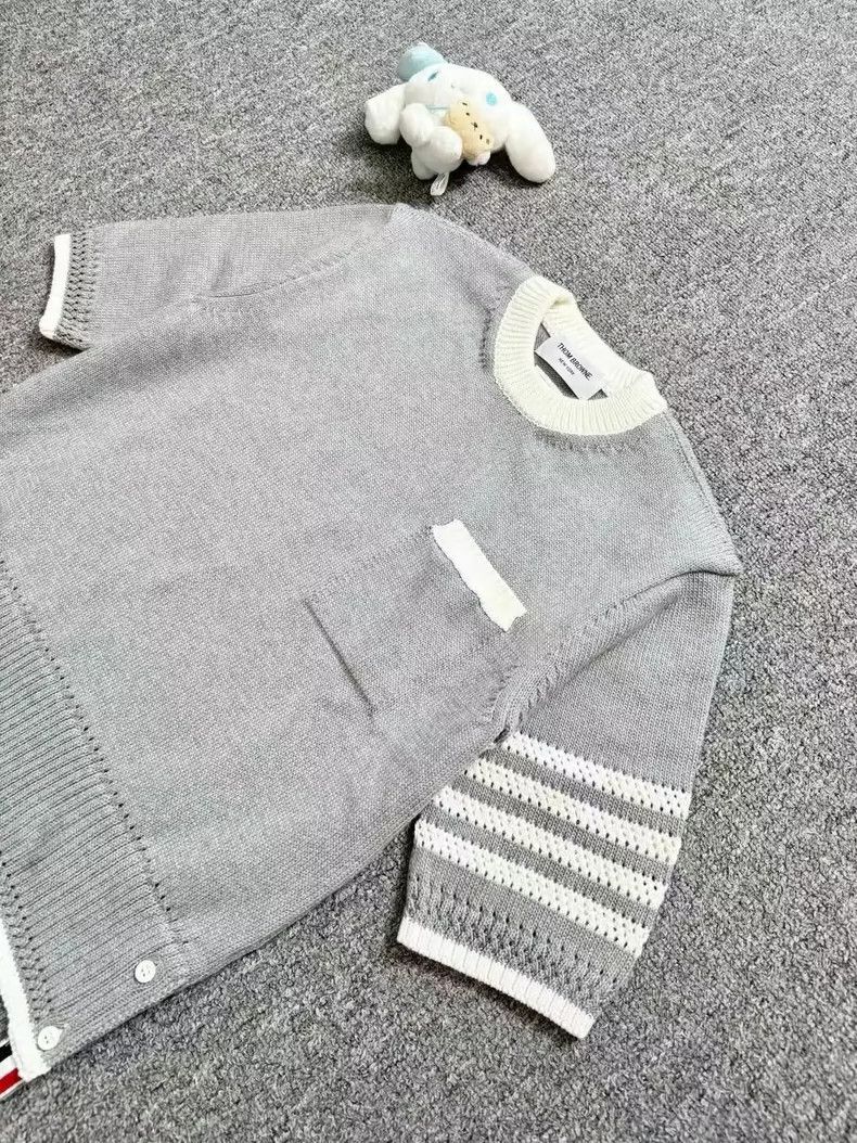 Thom Browne Thom Browne Grey Striped Knit Short Sleeve Top Size L / US 10 / IT 46 - 3 Thumbnail