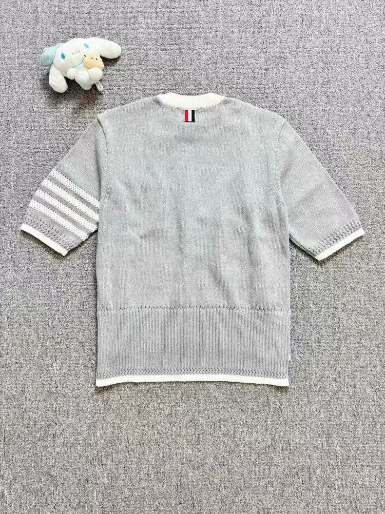 Thom Browne Thom Browne Grey Striped Knit Short Sleeve Top Size L / US 10 / IT 46 - 2 Thumbnail