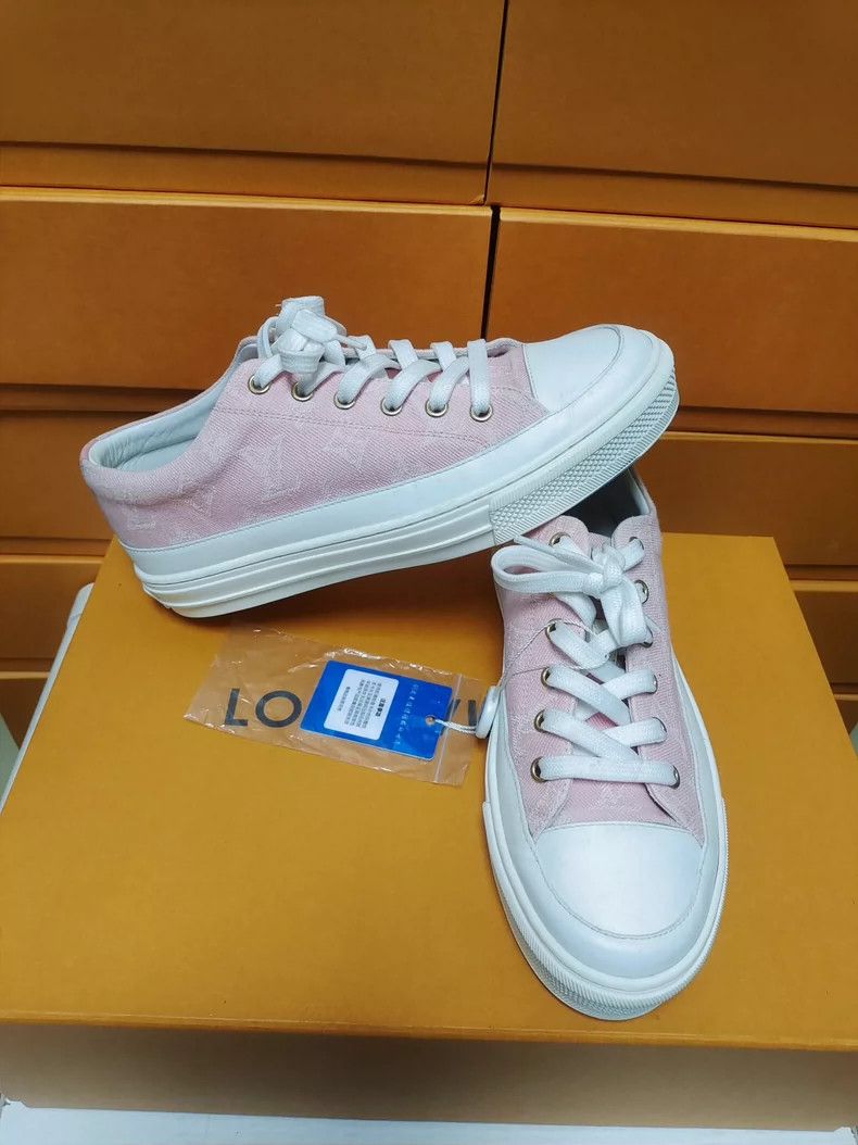 Louis Vuitton LV Pink Denim Print Lace-Up Sneakers Size US 6 / IT 36 - 4 Thumbnail