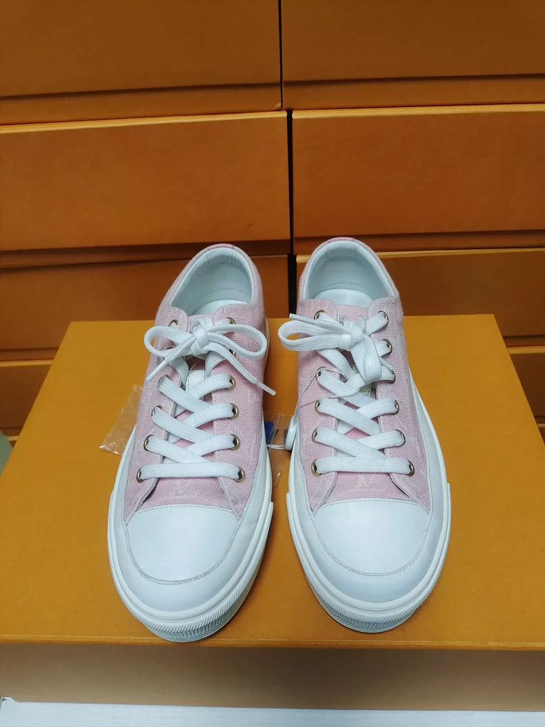 Louis Vuitton LV Pink Denim Print Lace-Up Sneakers Size US 6 / IT 36 - 2 Thumbnail