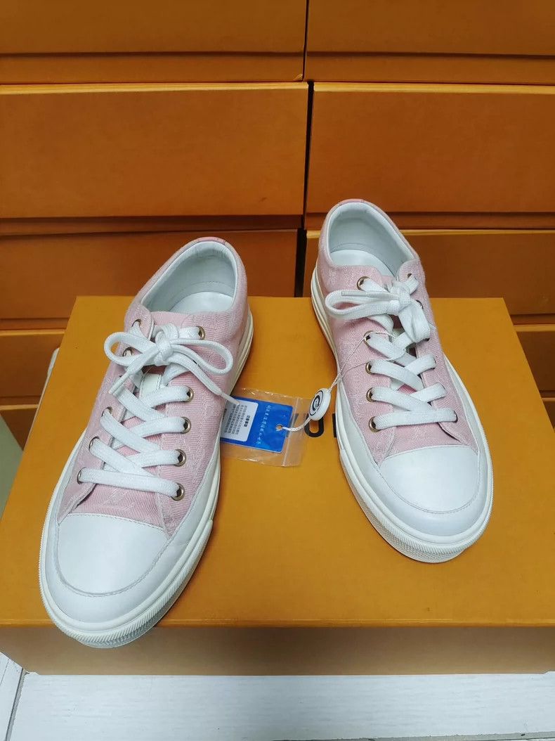 Louis Vuitton LV Pink Denim Print Lace-Up Sneakers Size US 6 / IT 36 - 5 Thumbnail