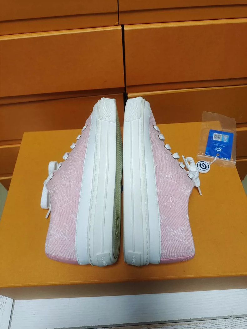 Louis Vuitton LV Pink Denim Print Lace-Up Sneakers Size US 6 / IT 36 - 6 Thumbnail