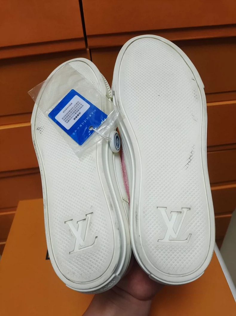 Louis Vuitton LV Pink Denim Print Lace-Up Sneakers Size US 6 / IT 36 - 9 Thumbnail
