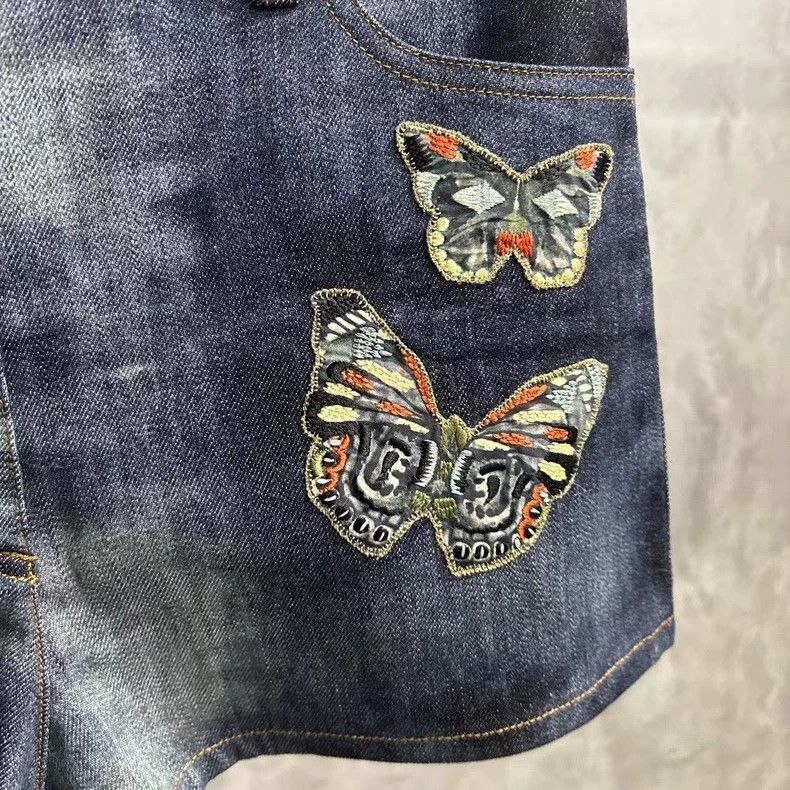 Valentino Blue Embroidered Butterfly Pattern Denim Shorts Size 38" / US 16 / IT 52 - 3 Thumbnail
