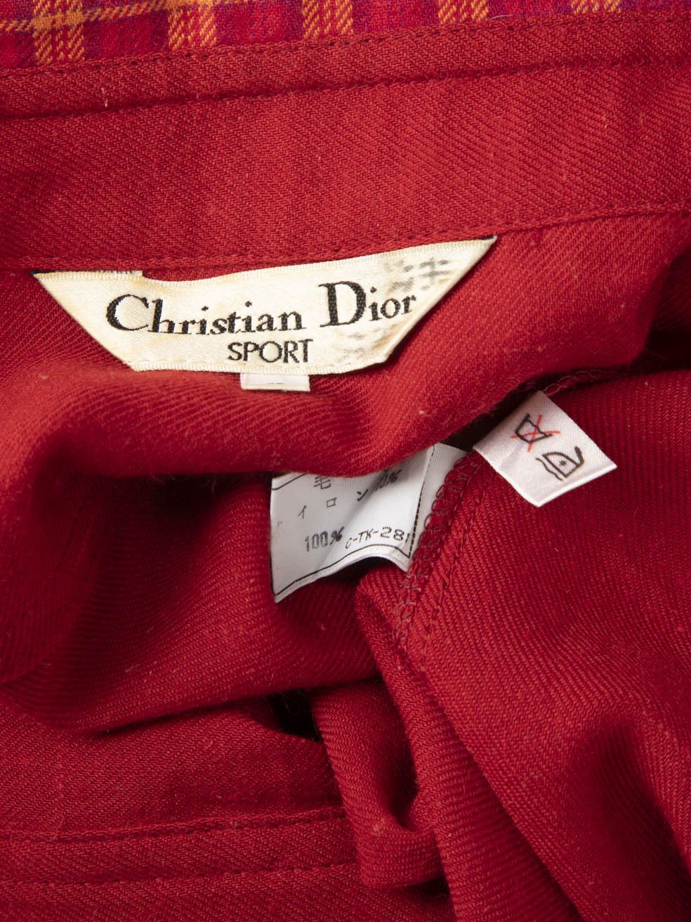 Dior Red Check Collar Long Sleeve Shirt Size S / US 4 / IT 40 - 5 Thumbnail