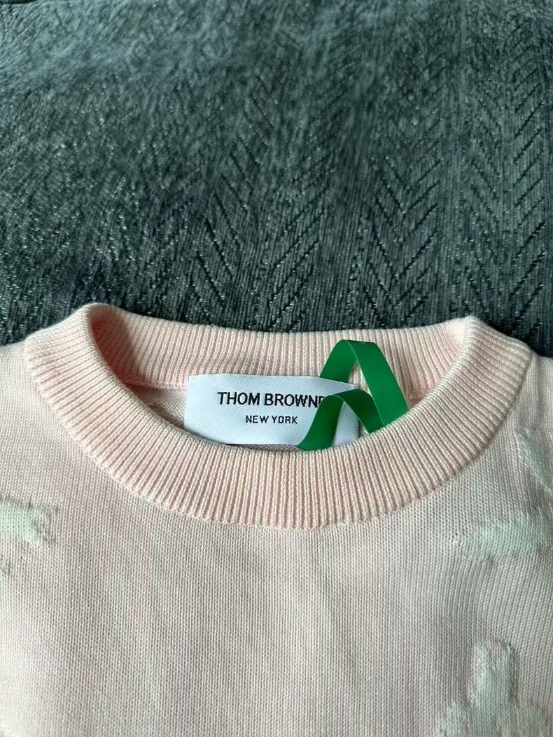Thom Browne Pink Bow Knit Short Sleeve Top