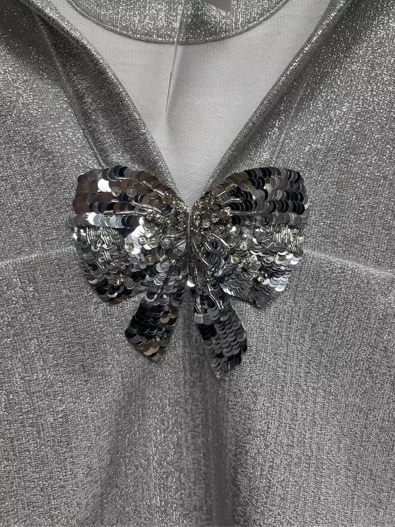 Valentino Valentino Silver Glitter Bow Sequin Hoodie Size XS / US 0-2 / IT 36-38 - 3 Thumbnail