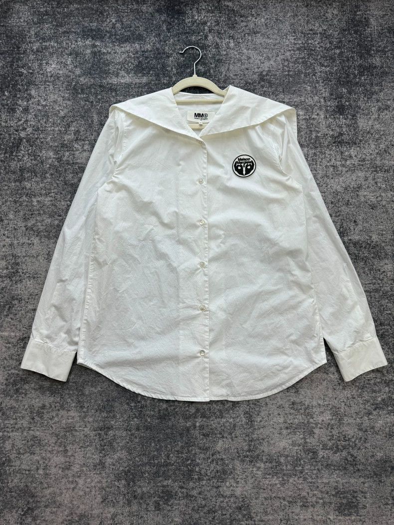 Maison Margiela Maison Margiela White Navy Collar Shirt Size M / US 6-8 / IT 42-44 - 2 Thumbnail