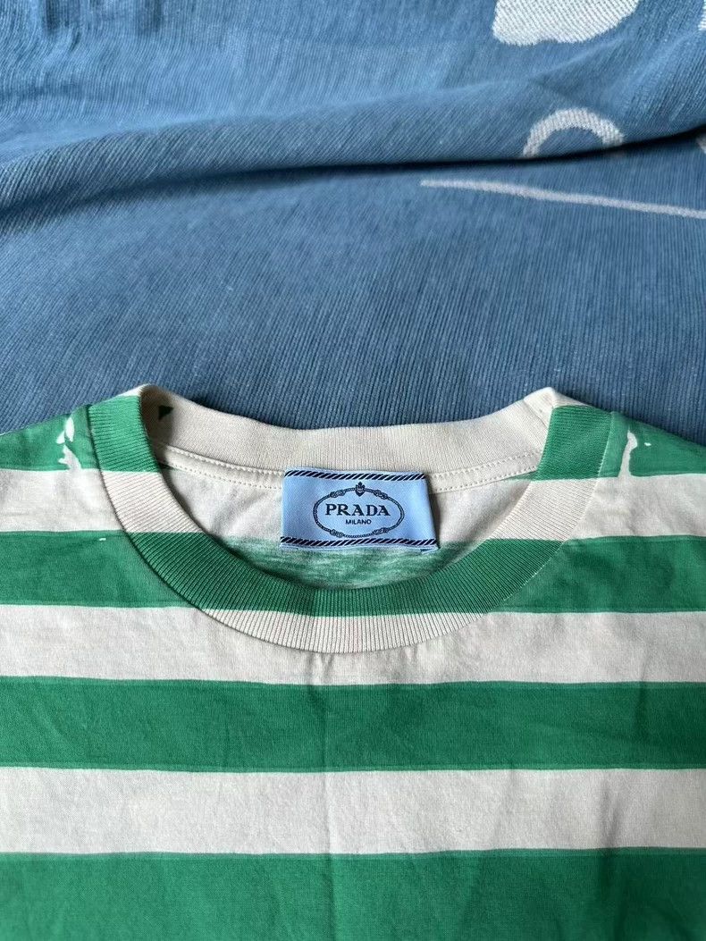 Prada Prada Green and White Striped Short Sleeve Top Size L / US 10 / IT 46 - 3 Thumbnail