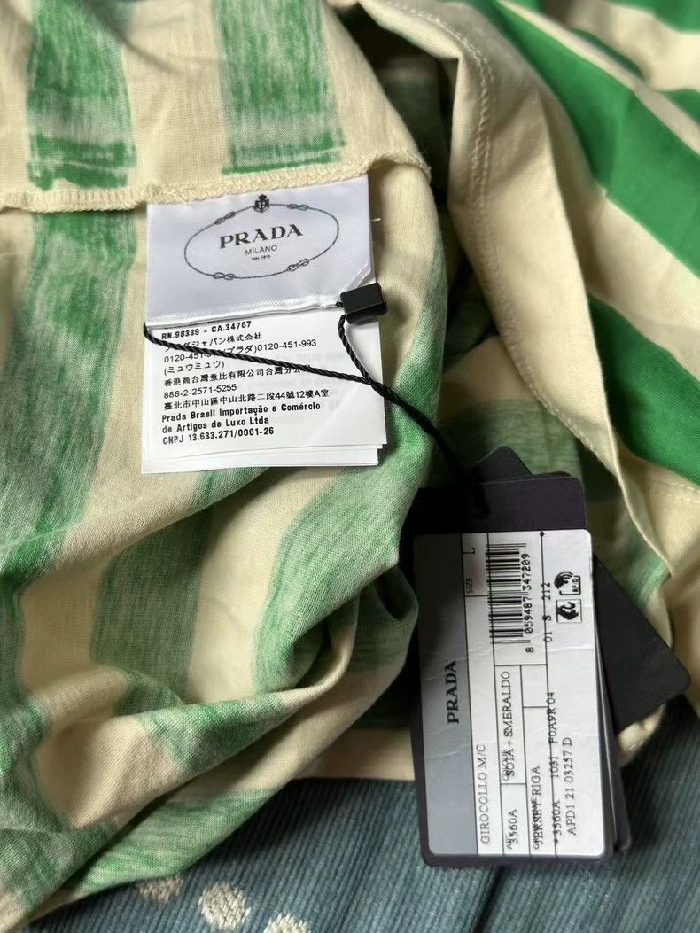 Prada Prada Green and White Striped Short Sleeve Top Size L / US 10 / IT 46 - 4 Thumbnail