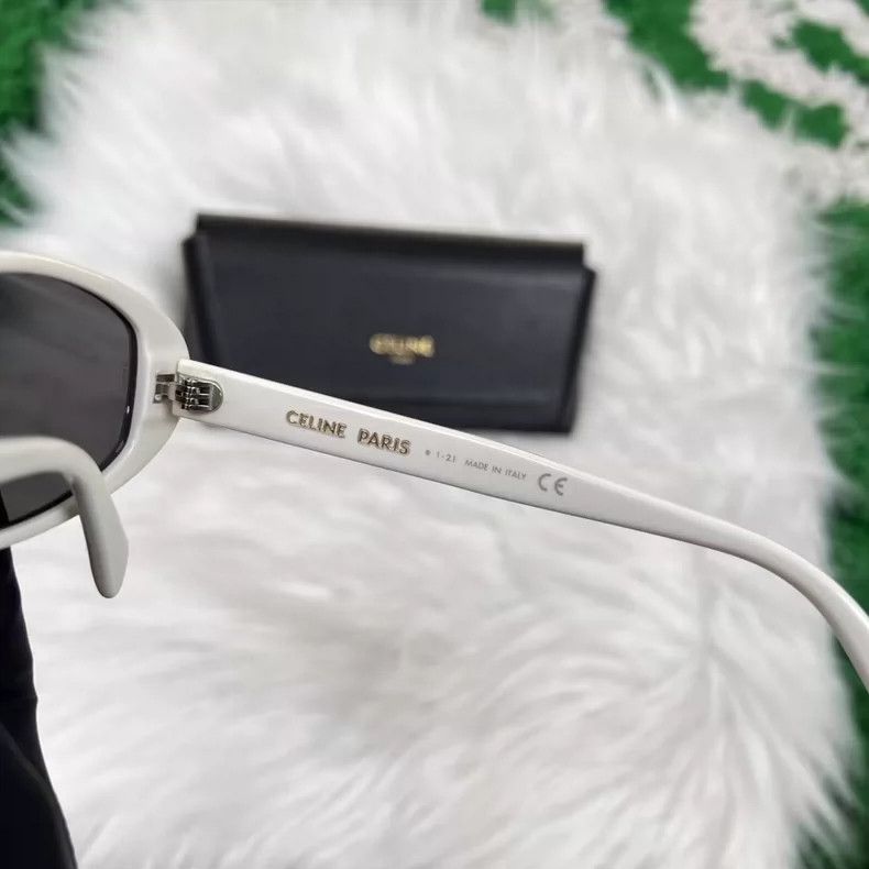 Celine Celine White Logo Oval Sunglasses with Case Size ONE SIZE - 6 Thumbnail