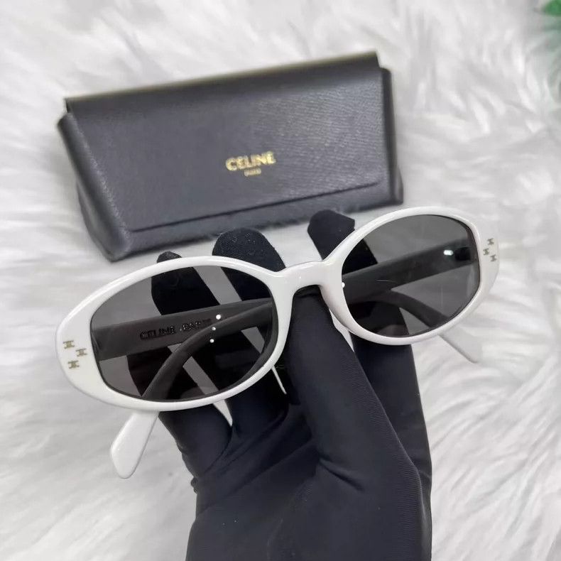 Celine Celine White Logo Oval Sunglasses with Case Size ONE SIZE - 3 Thumbnail