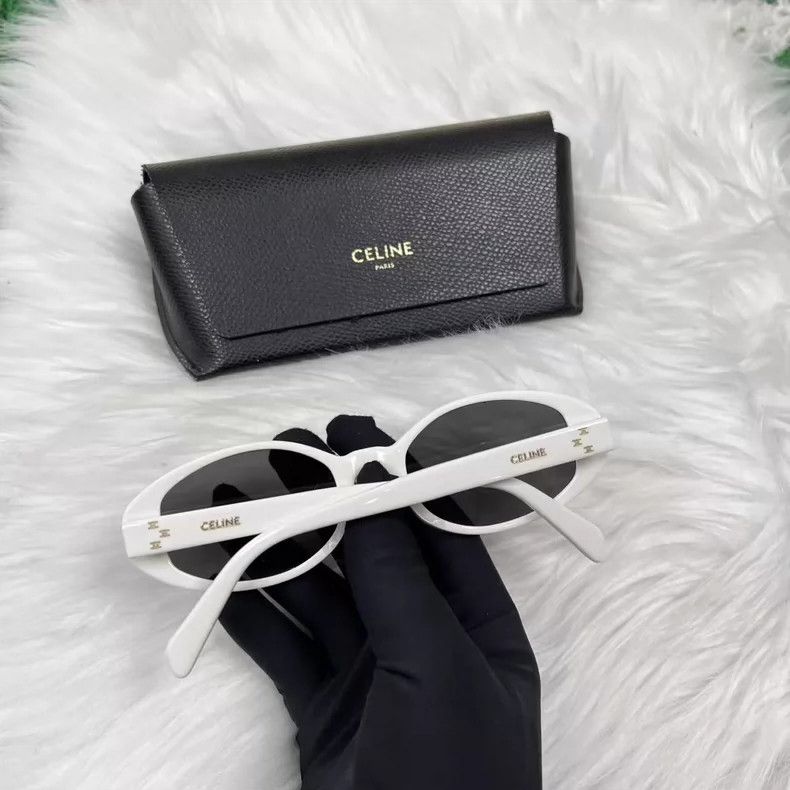 Celine Celine White Logo Oval Sunglasses with Case Size ONE SIZE - 2 Thumbnail