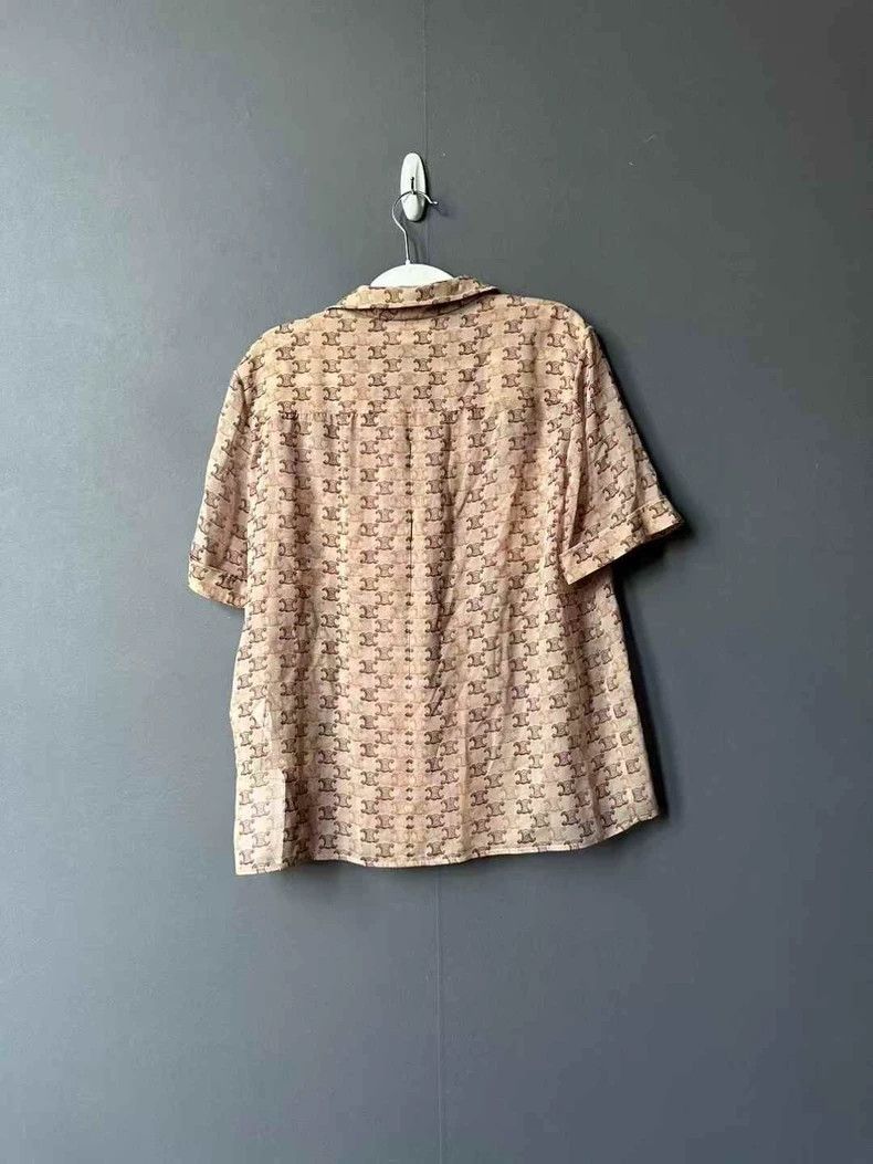 Celine Celine Beige Printed Silk Short Sleeve Shirt Size L / US 10 / IT 46 - 2 Thumbnail
