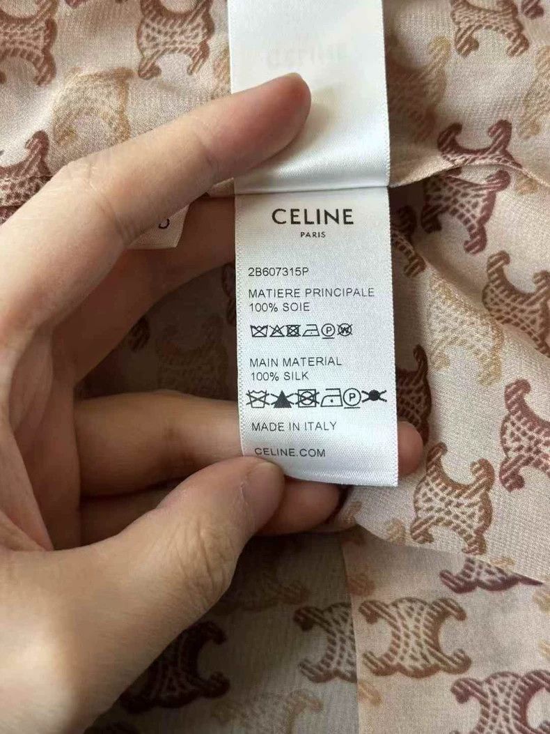 Celine Celine Beige Printed Silk Short Sleeve Shirt Size L / US 10 / IT 46 - 4 Thumbnail