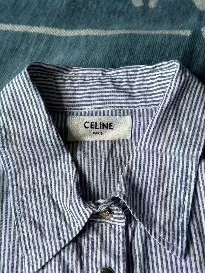 Celine Celine Striped Short Shirt with Gold Buckle Size L / US 10 / IT 46 - 2 Thumbnail