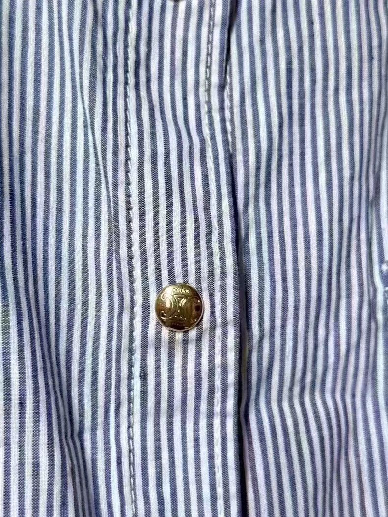 Celine Celine Striped Short Shirt with Gold Buckle Size L / US 10 / IT 46 - 4 Thumbnail
