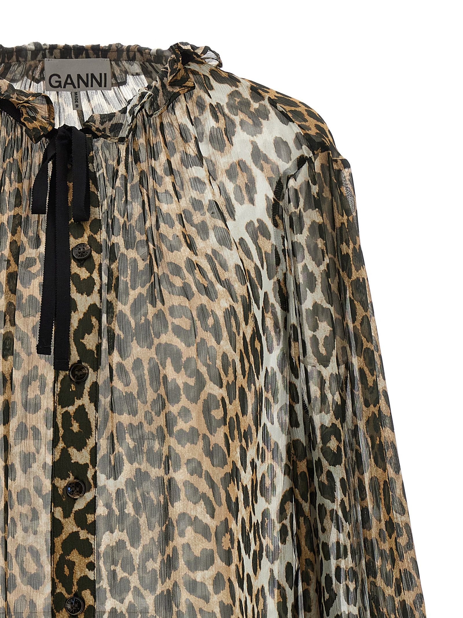 Ganni 'Leopard Print Chiffon Tie String' Shirt Size XXS / US 00 / IT 34 - 3 Thumbnail
