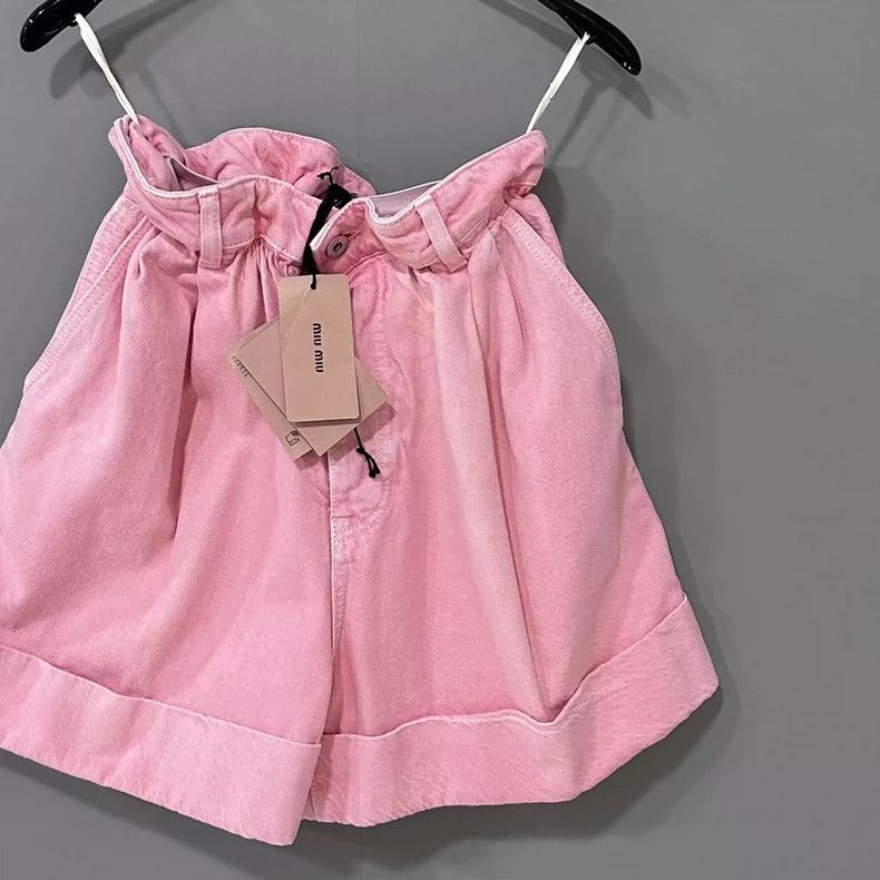 Miu Miu Miu Miu Pink Ruffled Denim Shorts Size 38" / US 16 / IT 52 - 2 Thumbnail