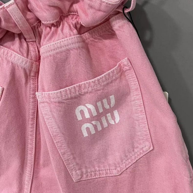 Miu Miu Miu Miu Pink Ruffled Denim Shorts Size 38" / US 16 / IT 52 - 5 Thumbnail