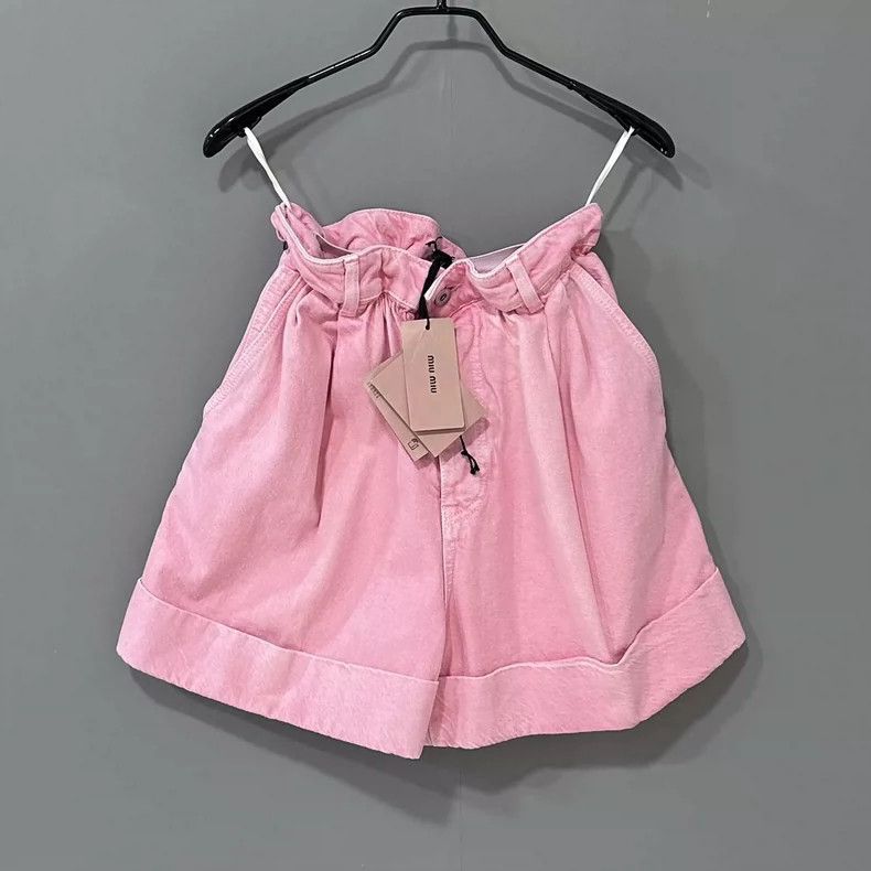 Miu Miu Miu Miu Pink Ruffled Denim Shorts Size 38" / US 16 / IT 52 - 3 Thumbnail
