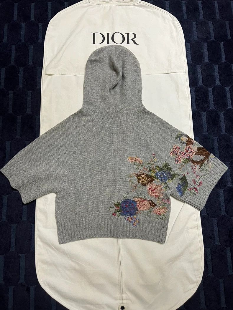 Dior Gray Floral Embroidered Short Sleeve Knit Size S / US 4 / IT 40 - 2 Thumbnail