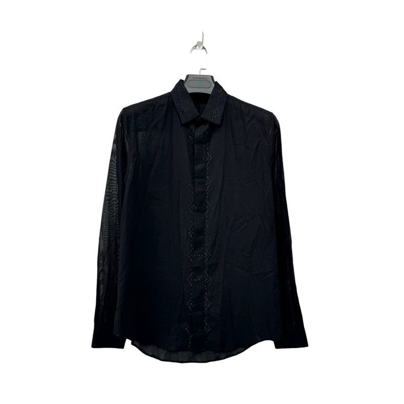 Saint Laurent Paris Saint Laurent Black Sheer Shirt with Sequins Size US M / EU 48-50 / 2 - 2 Thumbnail