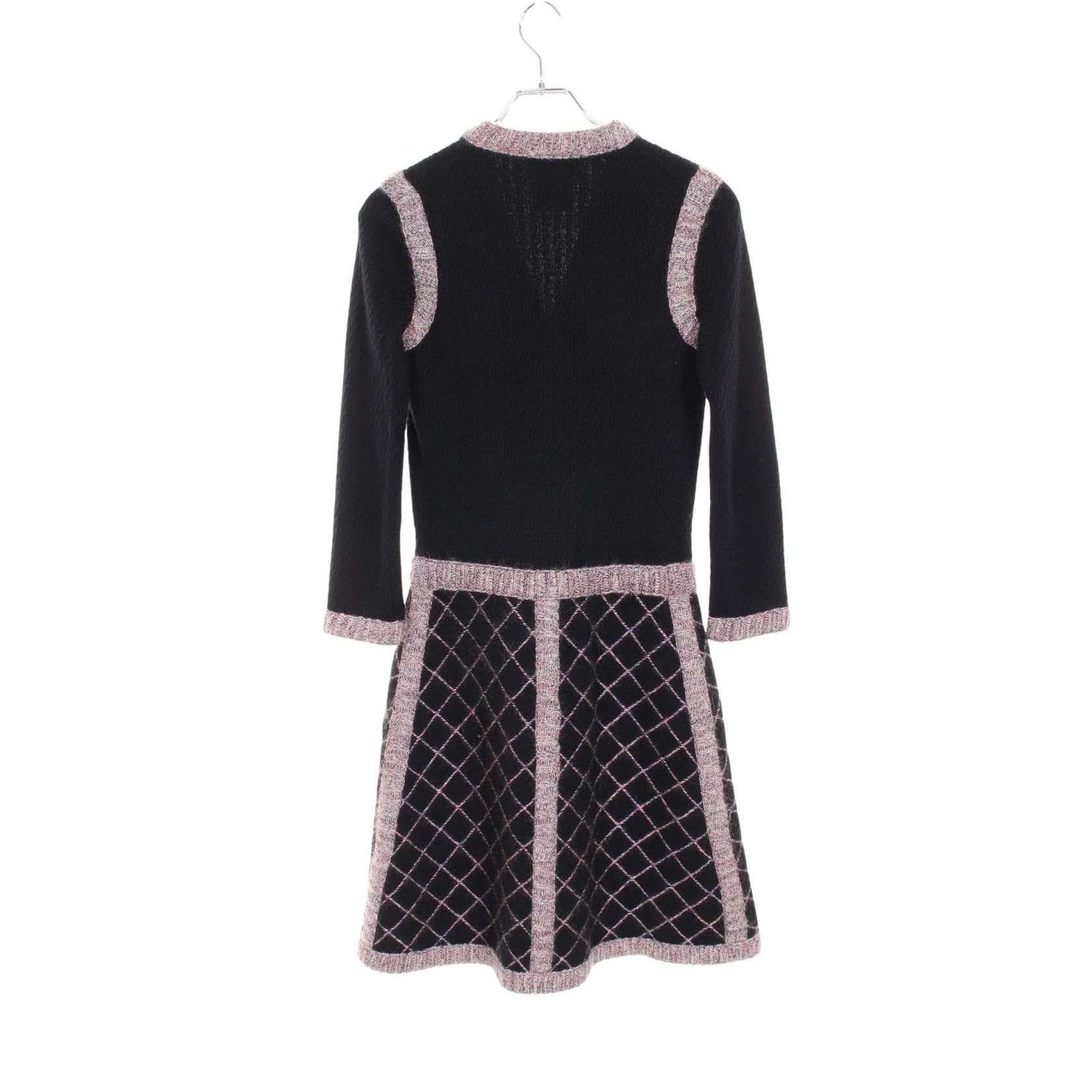 Chanel Chanel Camellia Button Knit Dress Silk Cashmere Black Pink Gray Size ONE SIZE - 2 Thumbnail