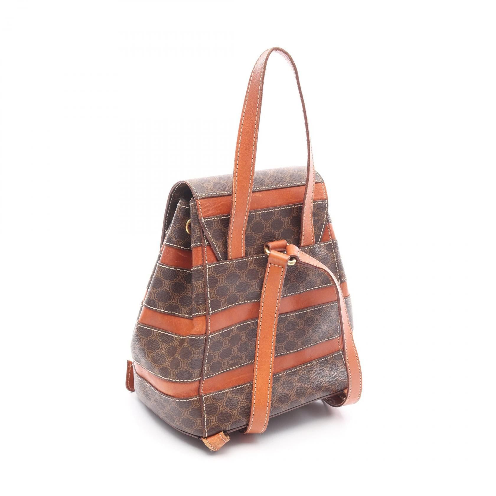 Celine Celine Macadam Backpack Rucksack Stripes Leather Brown Size ONE SIZE - 2 Thumbnail