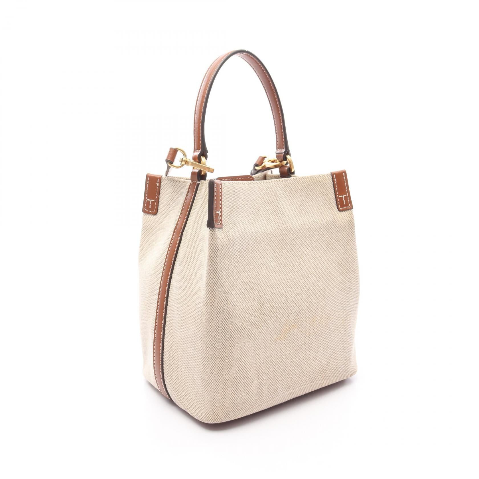 Tory Burch Tory Burch Blake Canvas Bucket Bag Handbag Leather Beige Brown Size ONE SIZE - 2 Thumbnail