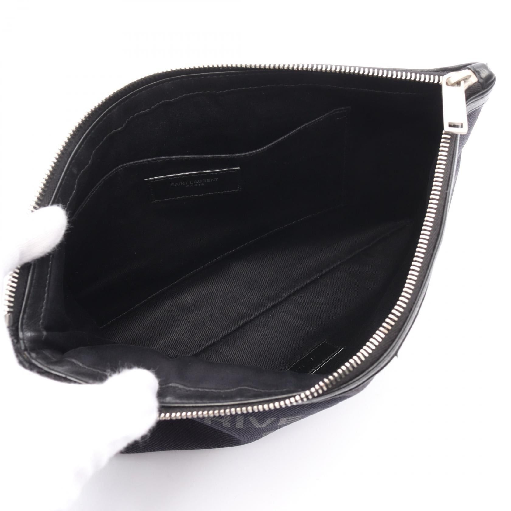 Yves Saint Laurent Yves Saint Laurent Rive Gauche Clutch Bag Canvas Leather Black Size ONE SIZE - 3 Thumbnail