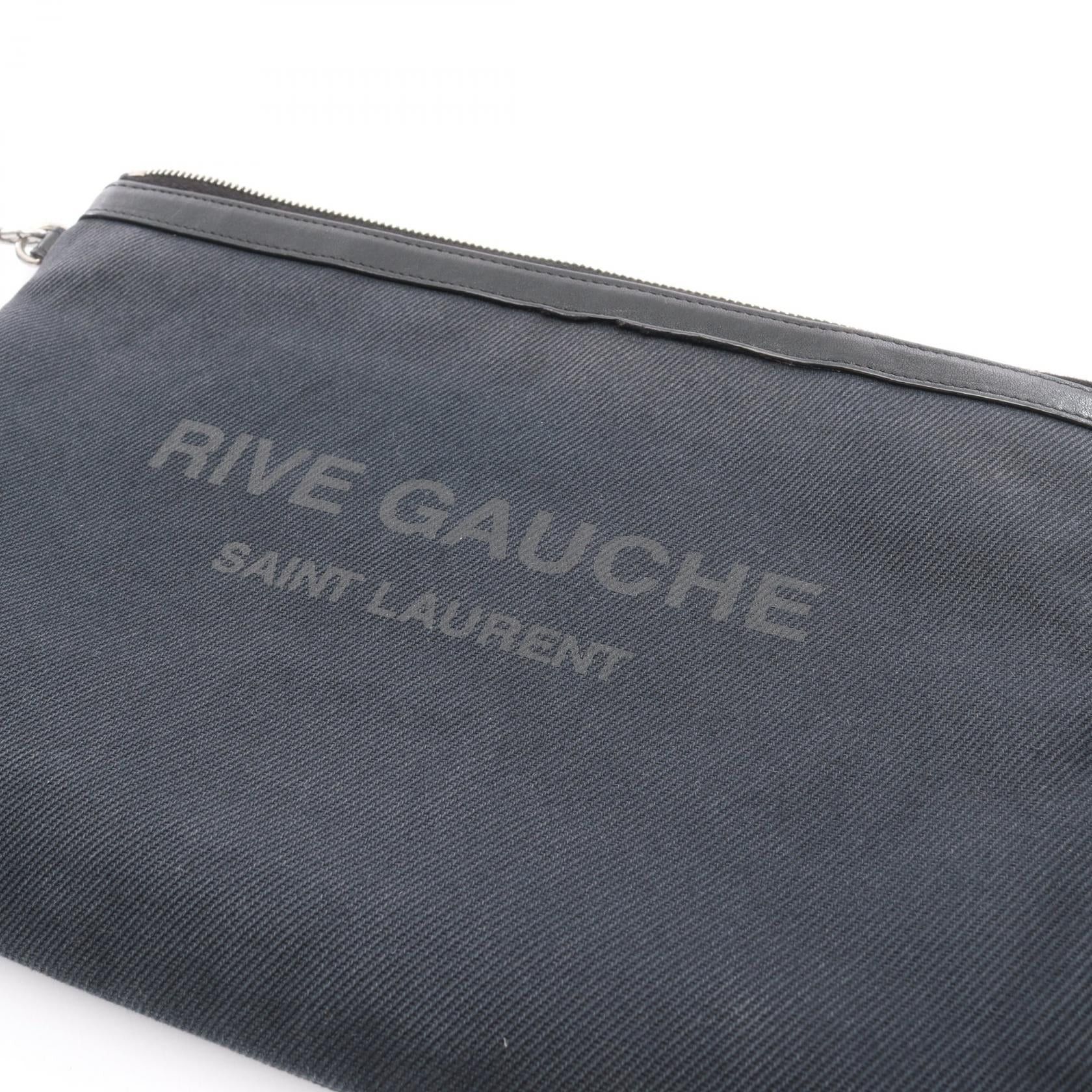 Yves Saint Laurent Yves Saint Laurent Rive Gauche Clutch Bag Canvas Leather Black Size ONE SIZE - 7 Thumbnail