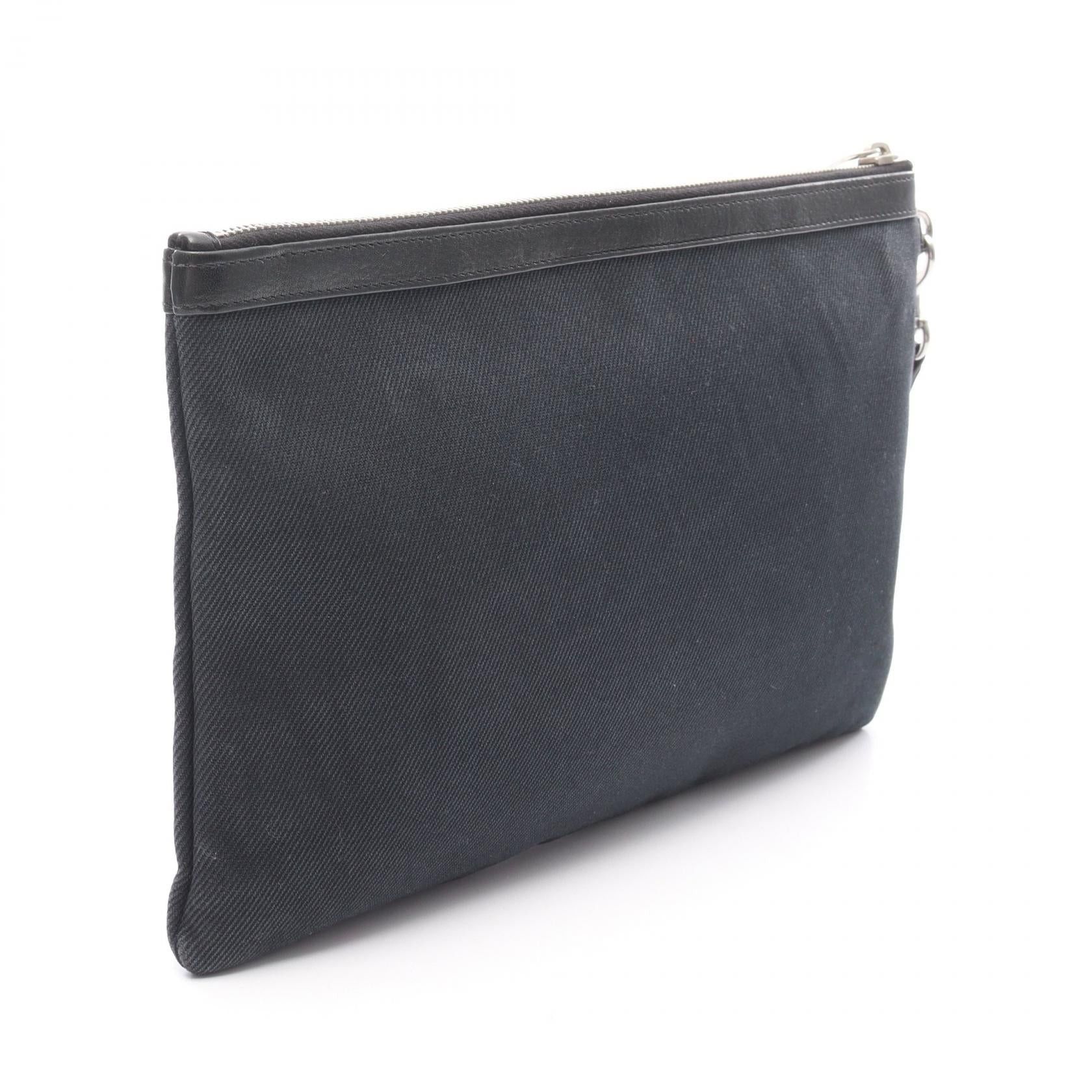 Yves Saint Laurent Yves Saint Laurent Rive Gauche Clutch Bag Canvas Leather Black Size ONE SIZE - 2 Thumbnail