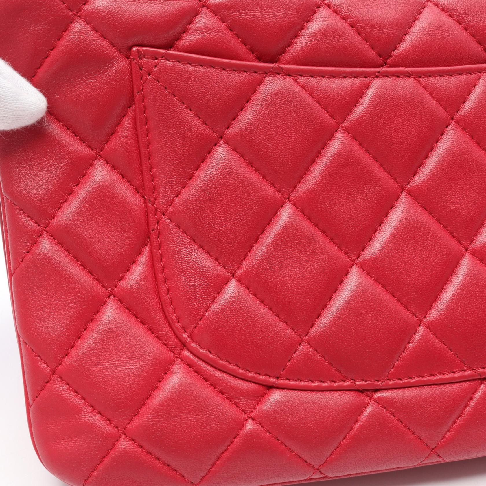 Chanel Chanel Matelasse Double Chain Shoulder Bag Lambskin Red Silver Hardware Size ONE SIZE - 7 Thumbnail