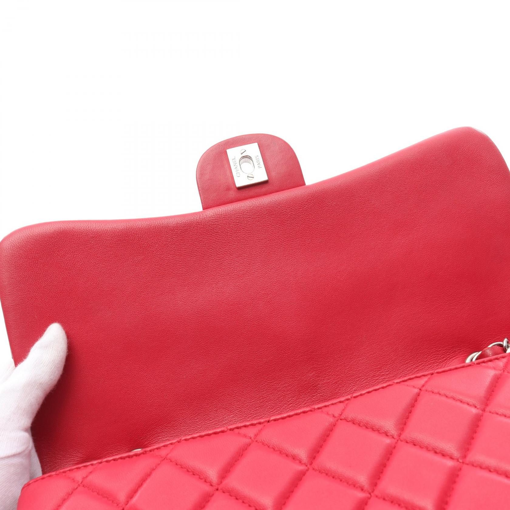 Chanel Chanel Matelasse Double Chain Shoulder Bag Lambskin Red Silver Hardware Size ONE SIZE - 10 Thumbnail
