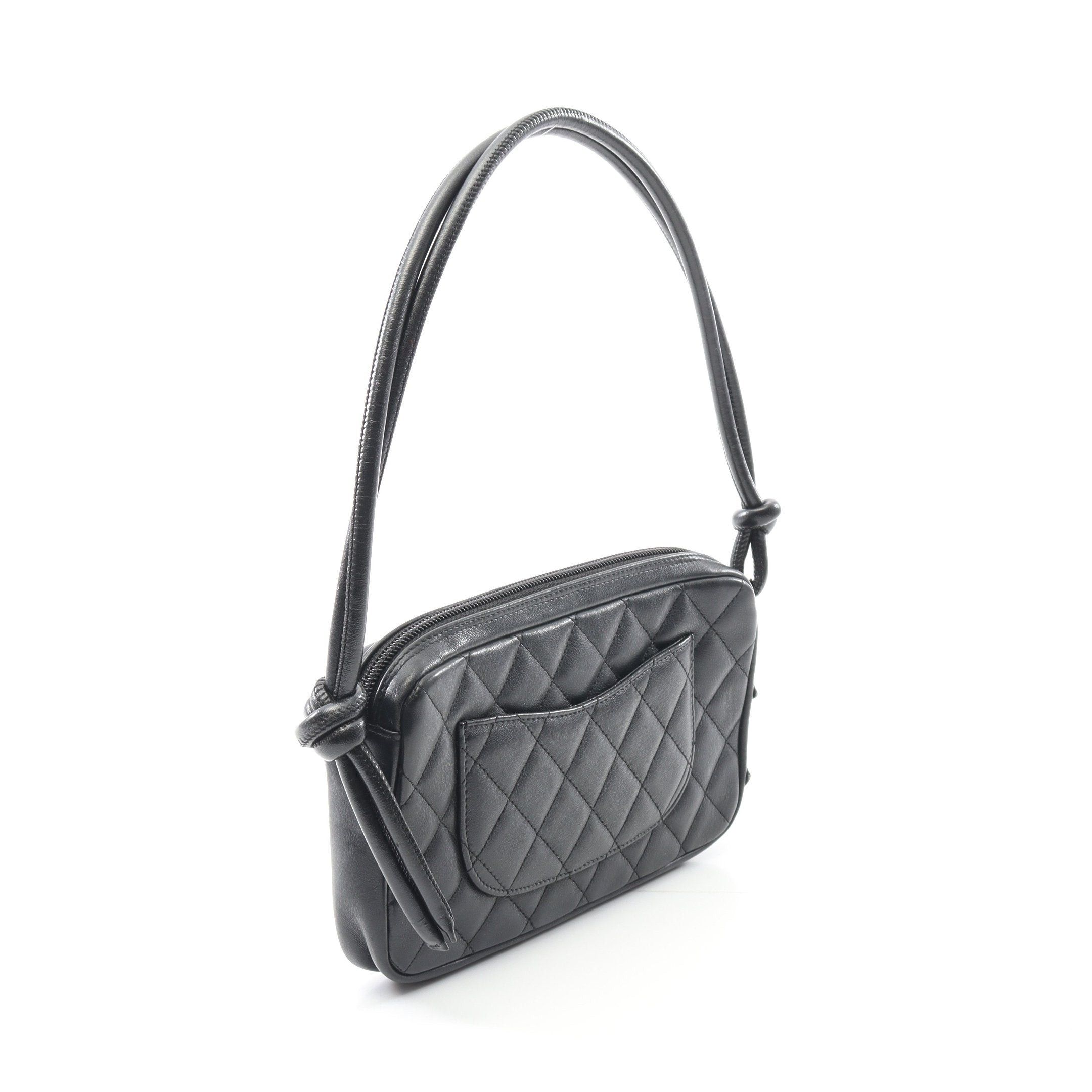 Chanel Chanel Cambon Line Accessory Pouch Handbag Leather Black Silver Hardware Size ONE SIZE - 2 Thumbnail