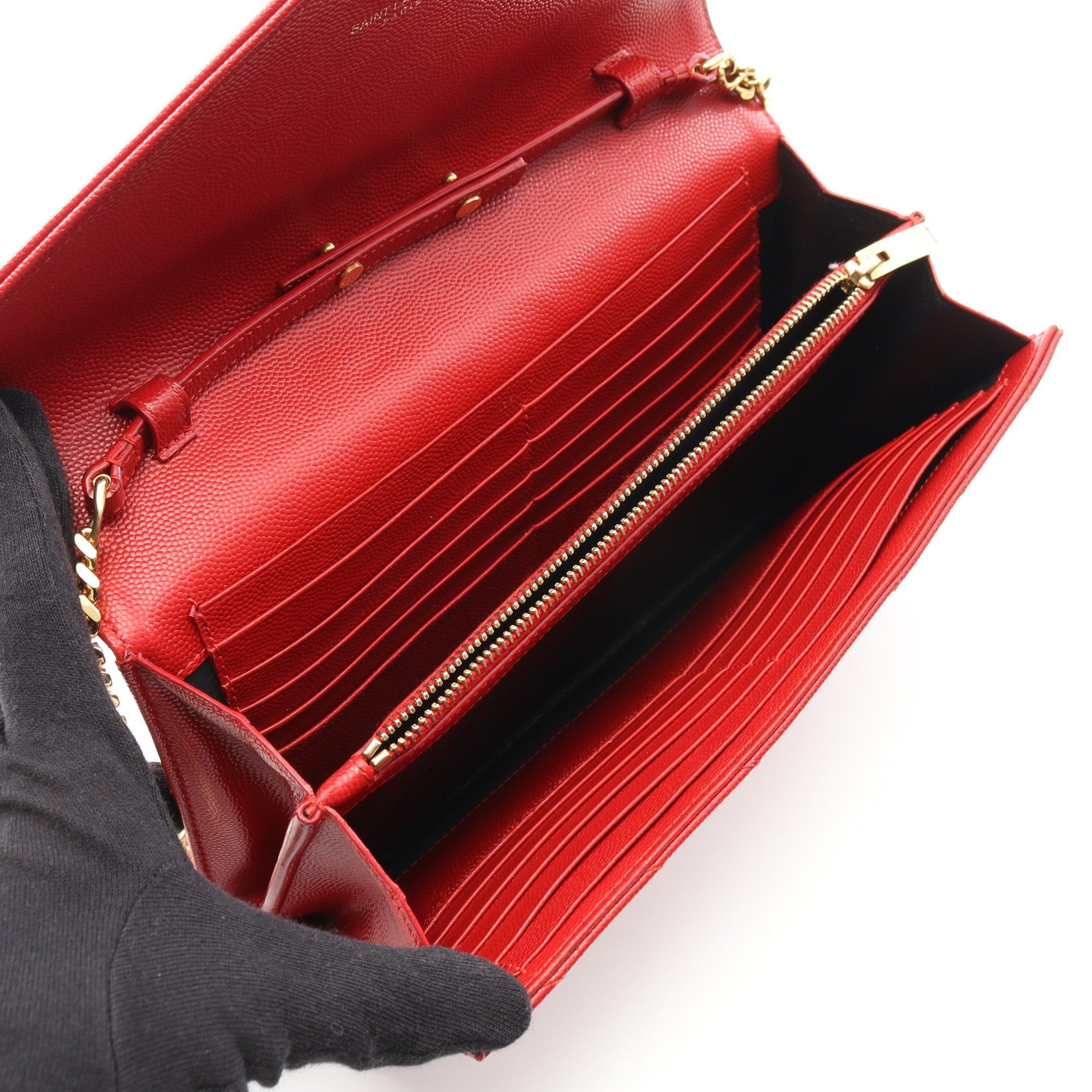 Yves Saint Laurent Yves Saint Laurent Cassandra Classic Chain Wallet Leather Red Size ONE SIZE - 3 Thumbnail