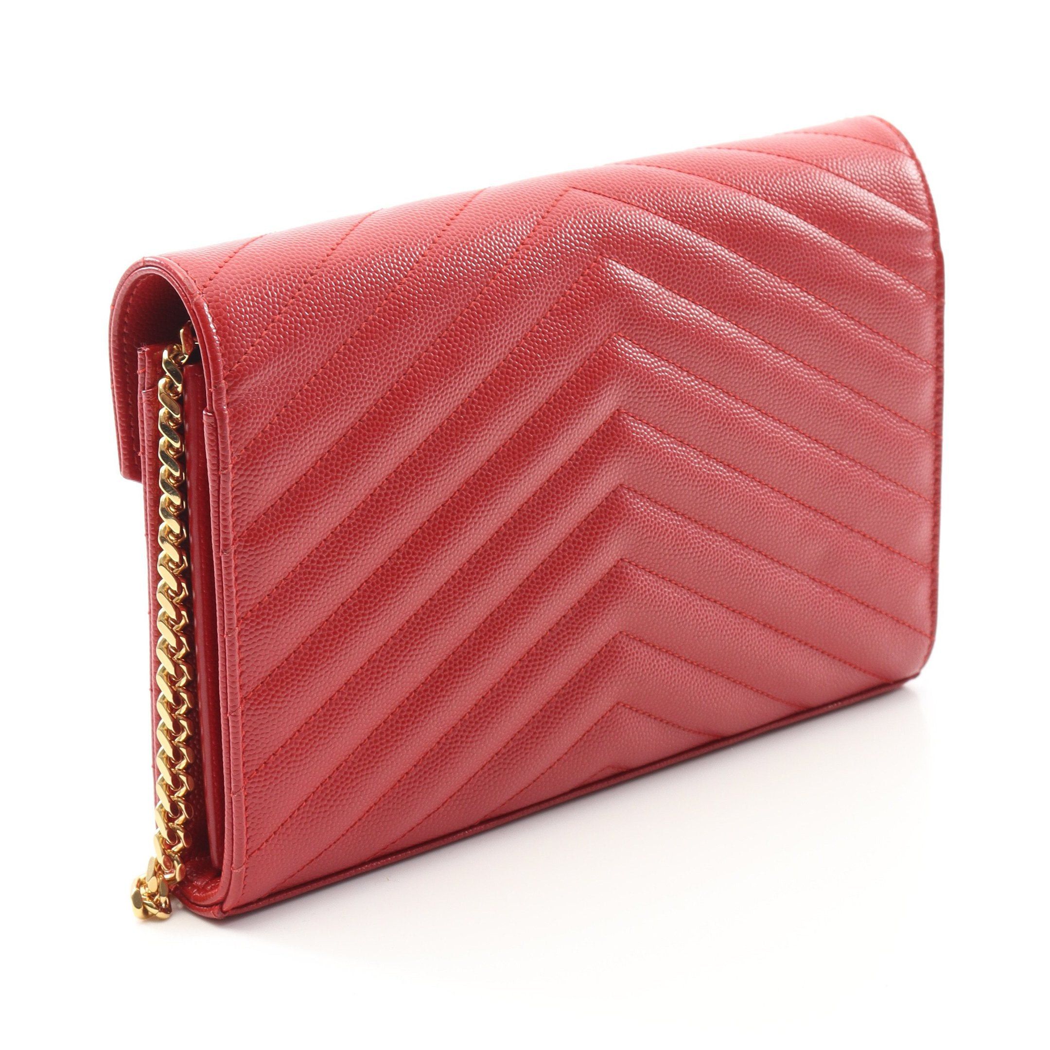 Yves Saint Laurent Yves Saint Laurent Cassandra Classic Chain Wallet Leather Red Size ONE SIZE - 2 Thumbnail