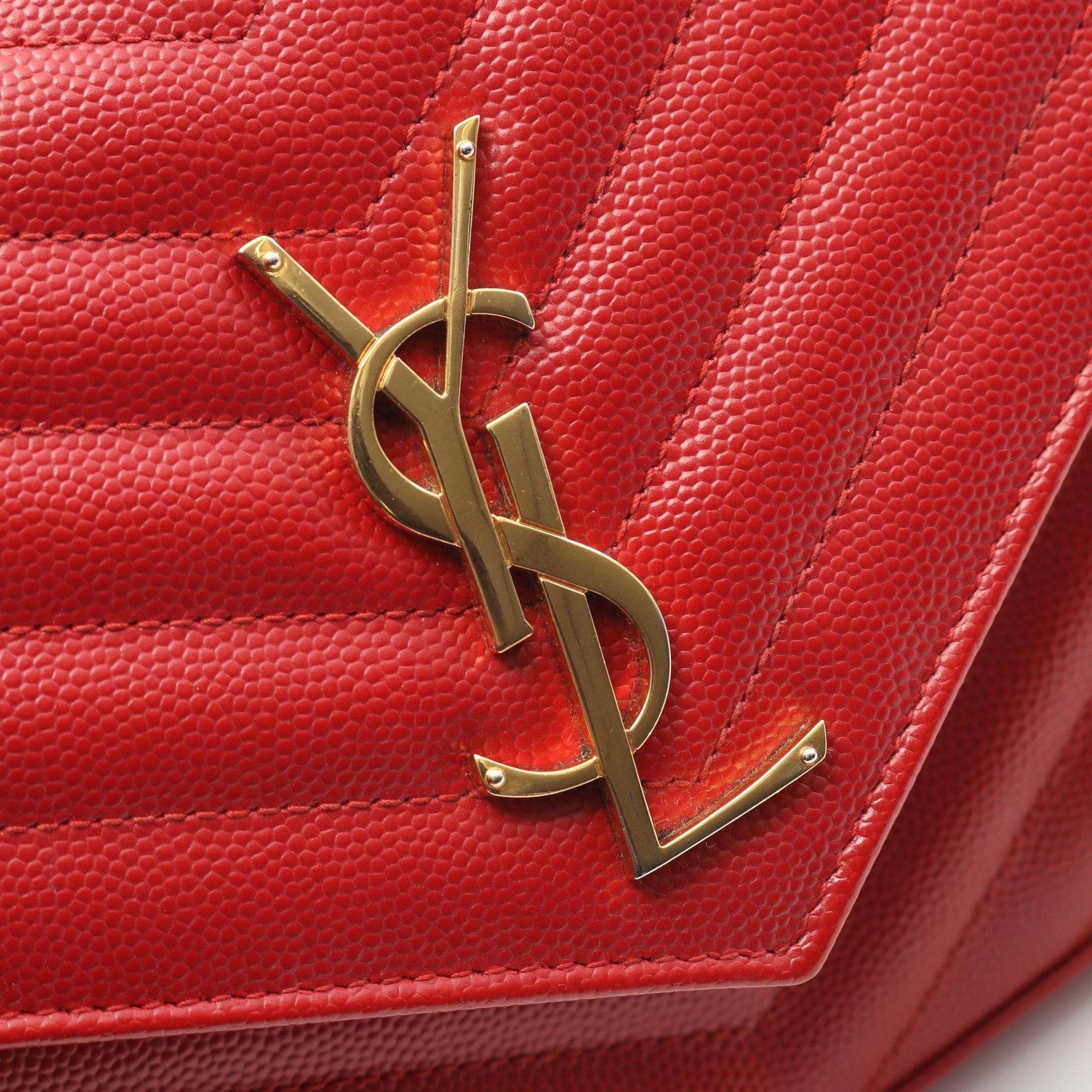 Yves Saint Laurent Yves Saint Laurent Cassandra Classic Chain Wallet Leather Red Size ONE SIZE - 6 Thumbnail