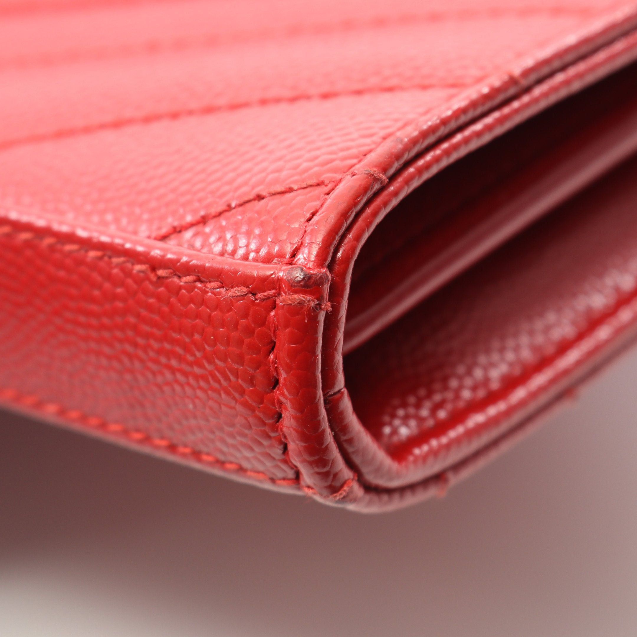 Yves Saint Laurent Yves Saint Laurent Cassandra Classic Chain Wallet Leather Red Size ONE SIZE - 7 Thumbnail