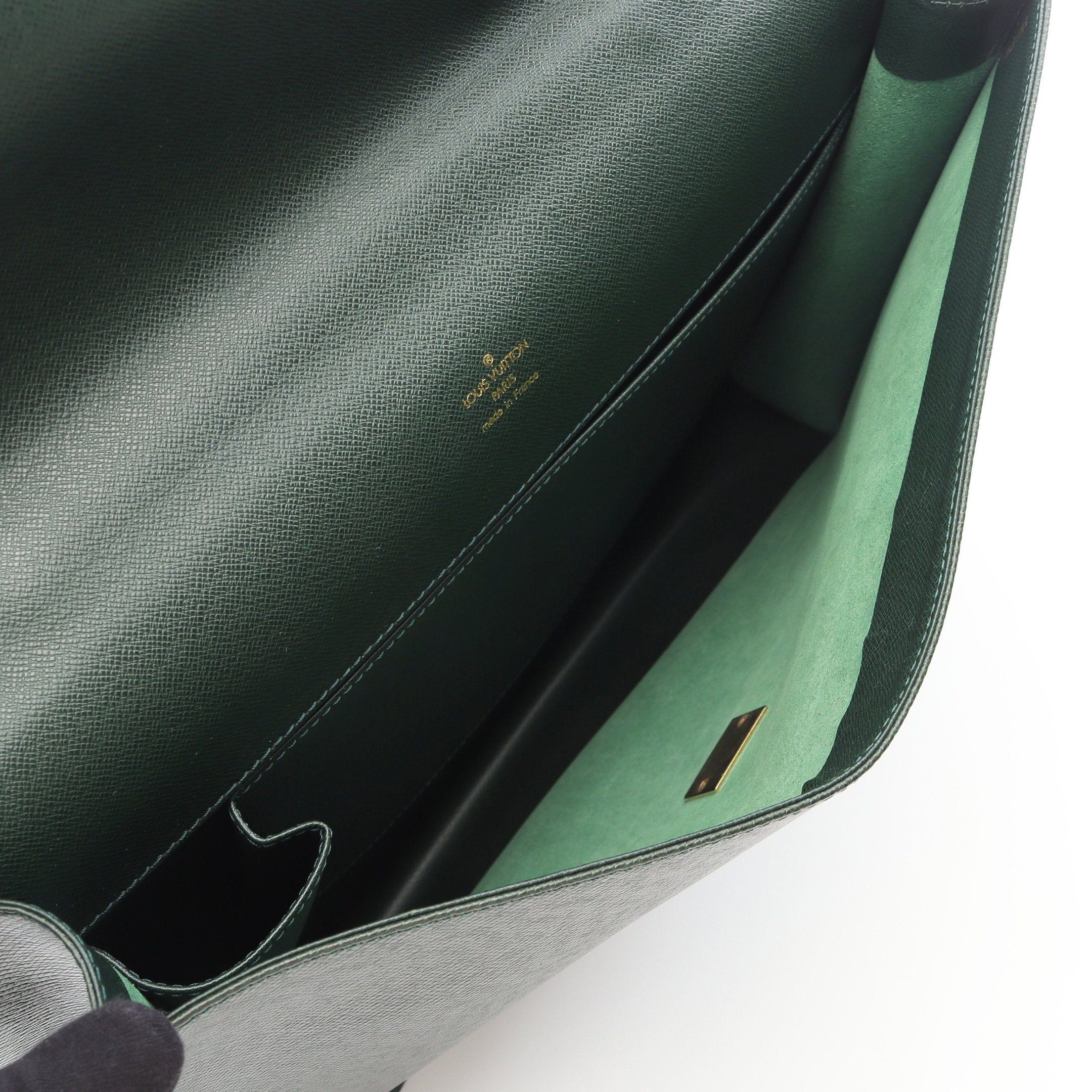 Louis Vuitton Louis Vuitton Porte Document Angara Taiga Briefcase Business Bag Leather Green Size ONE SIZE - 3 Thumbnail