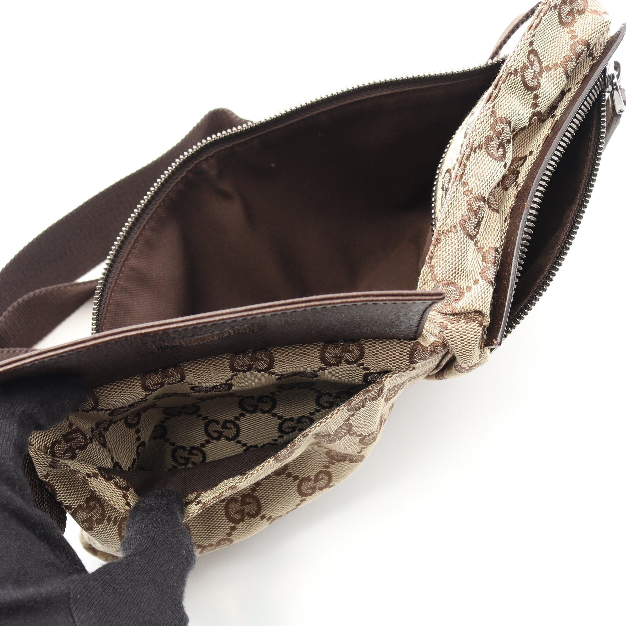Gucci Gucci Gg Canvas Body Bag Waist Leather Beige Dark Brown Size ONE SIZE - 3 Thumbnail