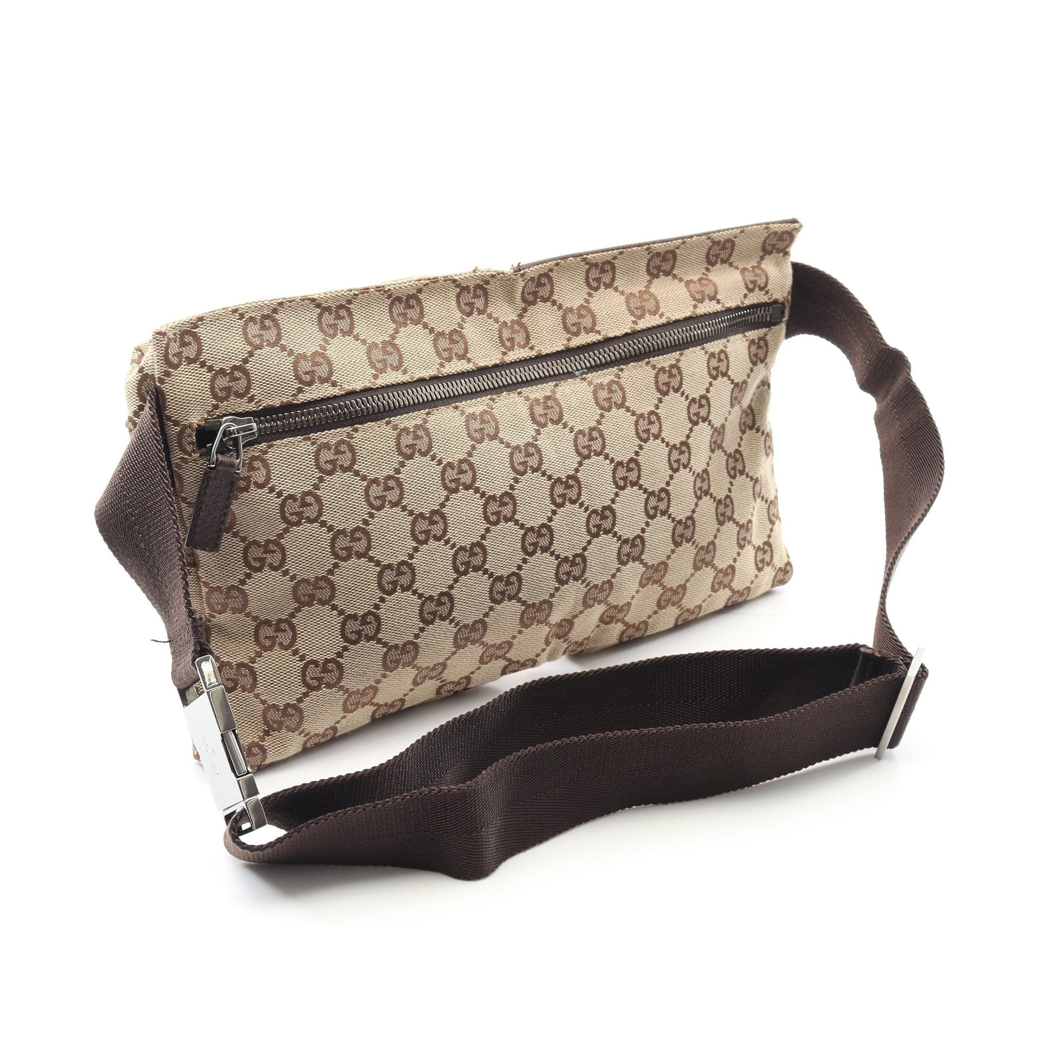 Gucci Gucci Gg Canvas Body Bag Waist Leather Beige Dark Brown Size ONE SIZE - 2 Thumbnail